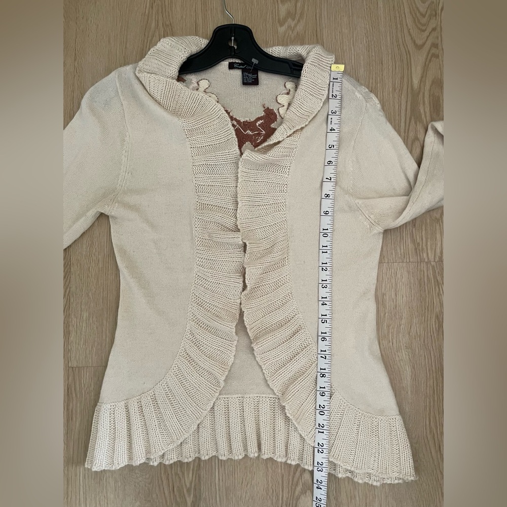 Cream Silk Cashmere Cardigan Embroidered Size L Romantic Classic Style - Picture 9 of 11
